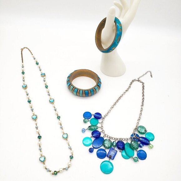 Multiples Jewelry - Jewelry Lot Turquoise Blue Necklaces Bracelets Mixed Materials  Fun Colors!